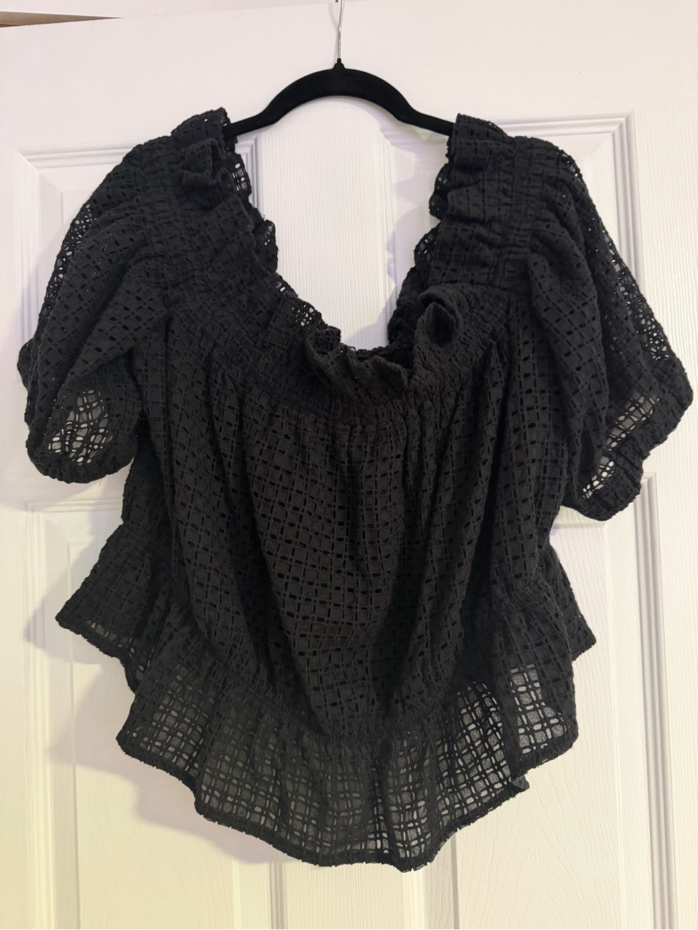 Express Black Eyelet Peasant Blouse